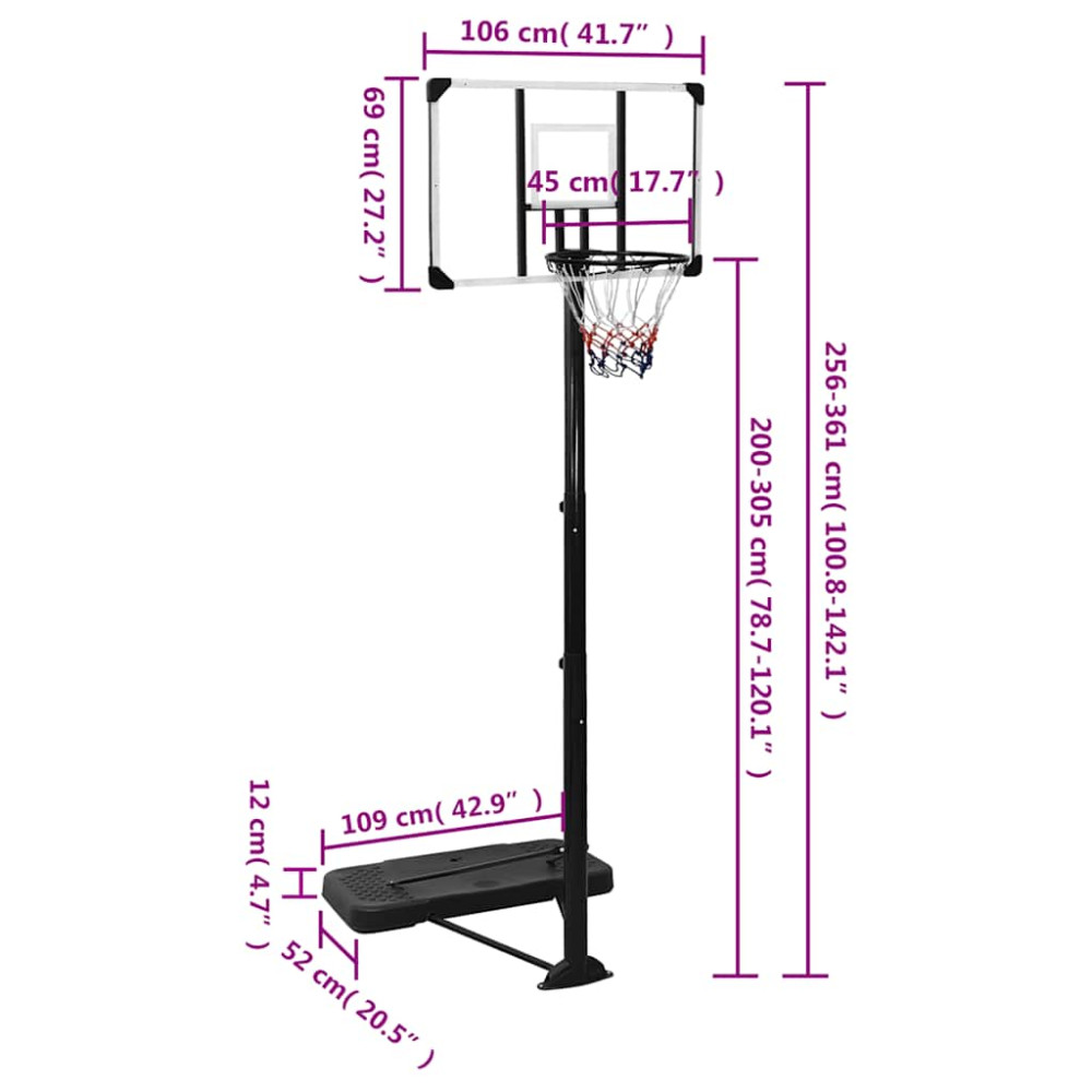 Produktbild för Basketkorg transparent 256-361 cm polykarbonat