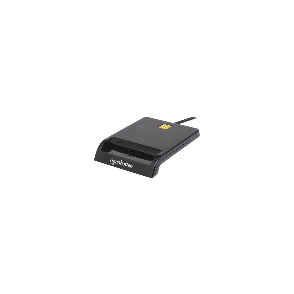 Produktbild för Manhattan USB-A Contact Smart Card Reader, 12 Mbps, Friction type compatible, External, Windows or Mac, Cable 105cm, Black, Three Year Warranty, Blister - SMART-kortläsare - USB