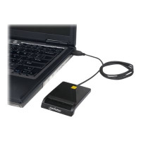 Produktbild för Manhattan USB-A Contact Smart Card Reader, 12 Mbps, Friction type compatible, External, Windows or Mac, Cable 105cm, Black, Three Year Warranty, Blister - SMART-kortläsare - USB