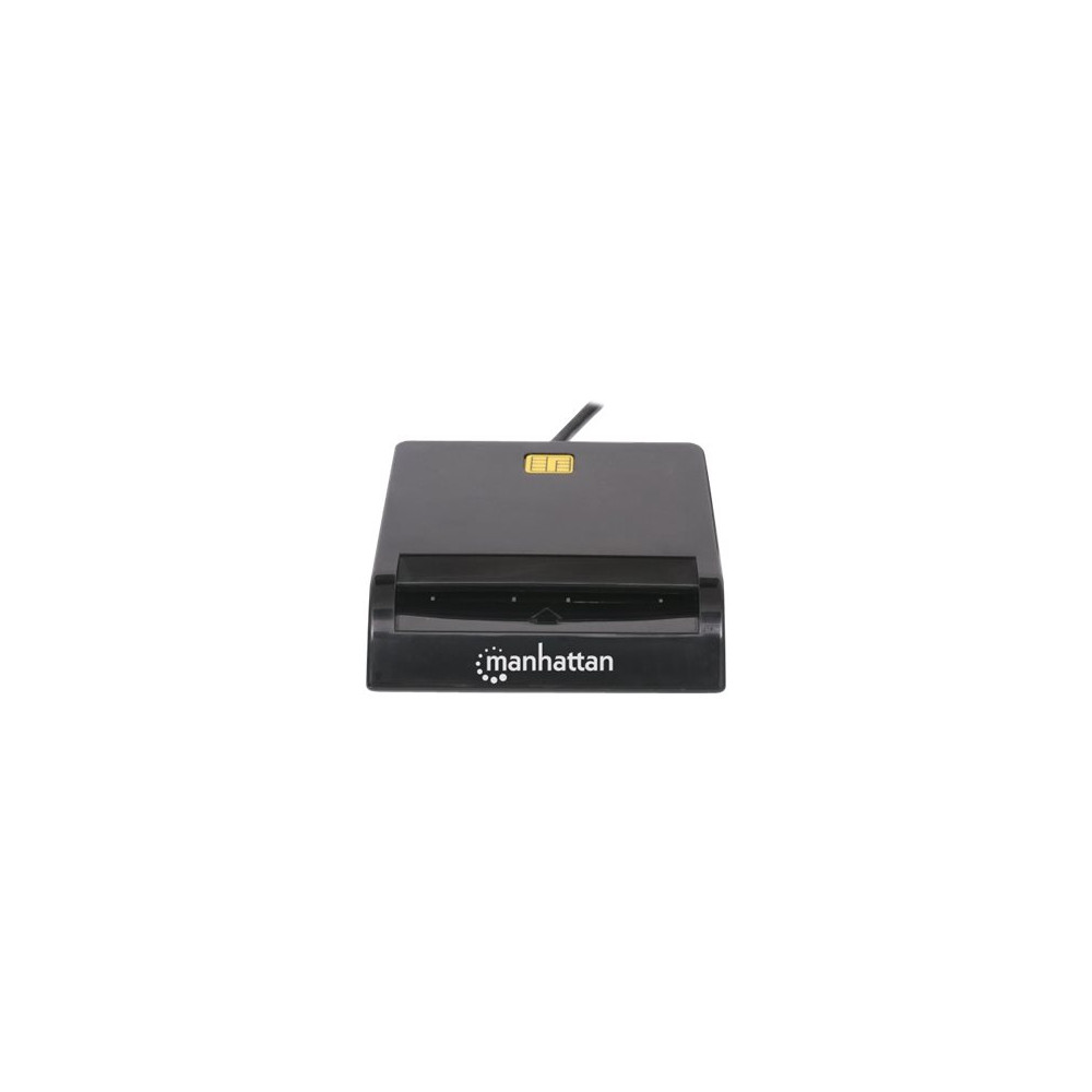 Produktbild för Manhattan USB-A Contact Smart Card Reader, 12 Mbps, Friction type compatible, External, Windows or Mac, Cable 105cm, Black, Three Year Warranty, Blister - SMART-kortläsare - USB