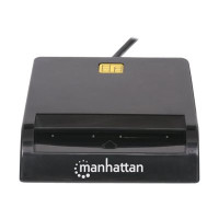 Produktbild för Manhattan USB-A Contact Smart Card Reader, 12 Mbps, Friction type compatible, External, Windows or Mac, Cable 105cm, Black, Three Year Warranty, Blister - SMART-kortläsare - USB