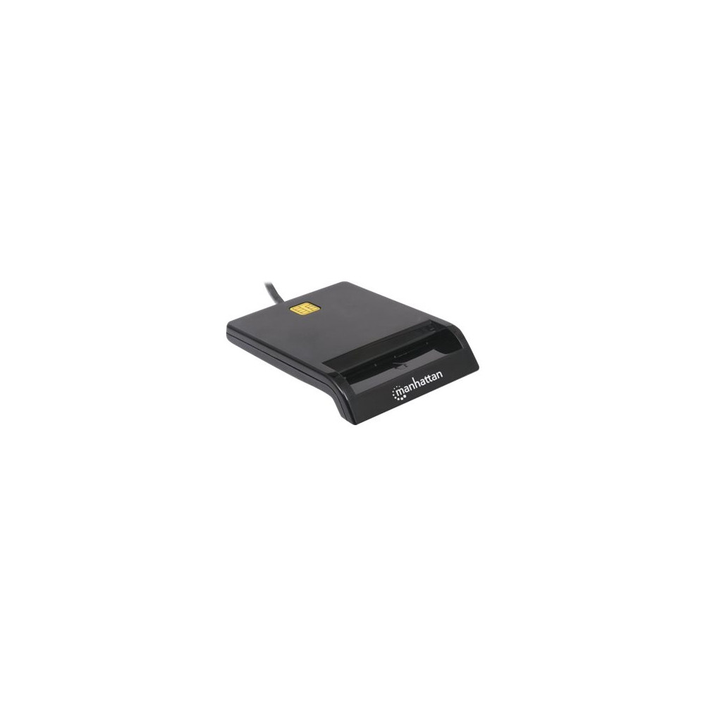 Produktbild för Manhattan USB-A Contact Smart Card Reader, 12 Mbps, Friction type compatible, External, Windows or Mac, Cable 105cm, Black, Three Year Warranty, Blister - SMART-kortläsare - USB