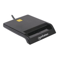 Produktbild för Manhattan USB-A Contact Smart Card Reader, 12 Mbps, Friction type compatible, External, Windows or Mac, Cable 105cm, Black, Three Year Warranty, Blister - SMART-kortläsare - USB