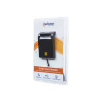 Produktbild för Manhattan USB-A Contact Smart Card Reader, 12 Mbps, Friction type compatible, External, Windows or Mac, Cable 105cm, Black, Three Year Warranty, Blister - SMART-kortläsare - USB