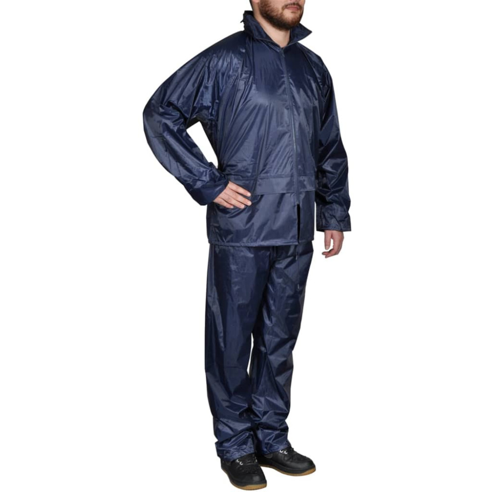 Produktbild för Herr regnställ med huva och byxa i marinblått stl. XXL