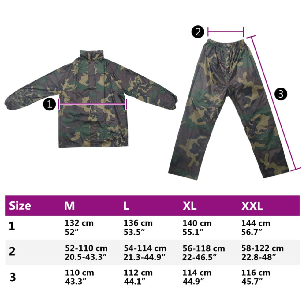 Produktbild för Regnställ med Huva Herrar Tvådelat Camouflage L