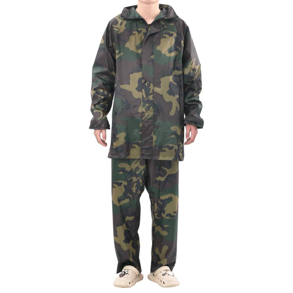 Produktbild för Regnställ med Huva Herrar Tvådelat Camouflage L