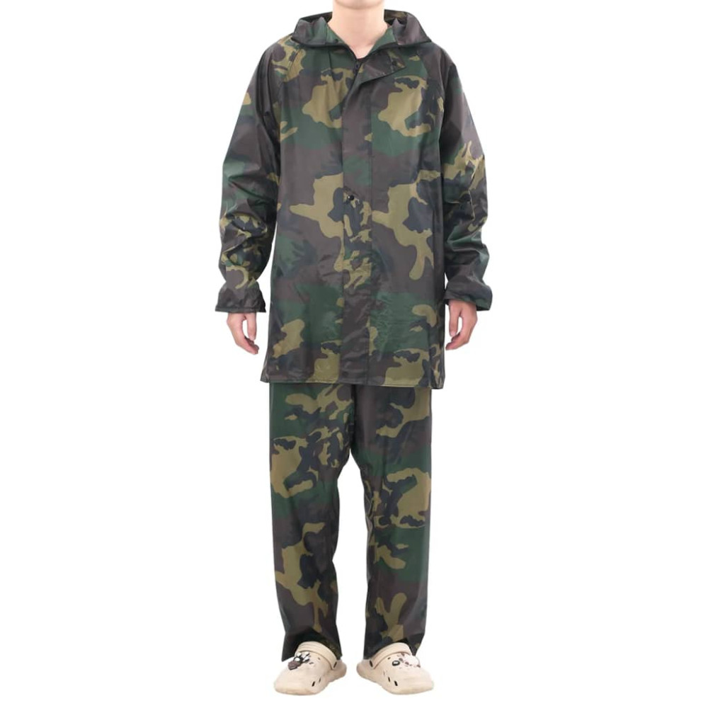 Produktbild för Regnställ med Huva Herrar Tvådelat Camouflage XL