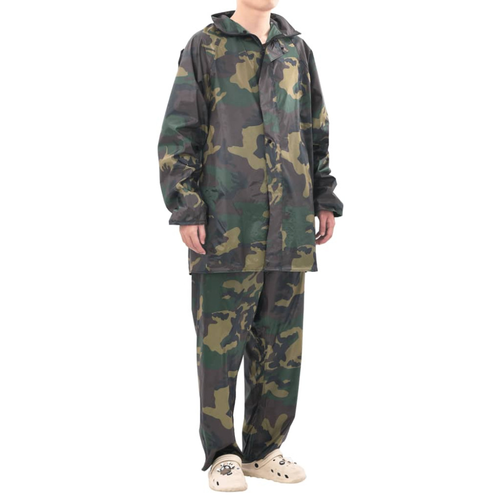 Produktbild för Regnställ med Huva Herrar Tvådelat Camouflage XXL
