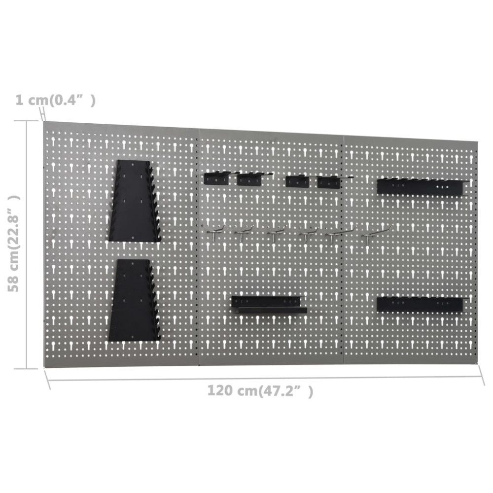 Produktbild för Väggmonterade verktygstavlor 3 st 40x58 cm stål