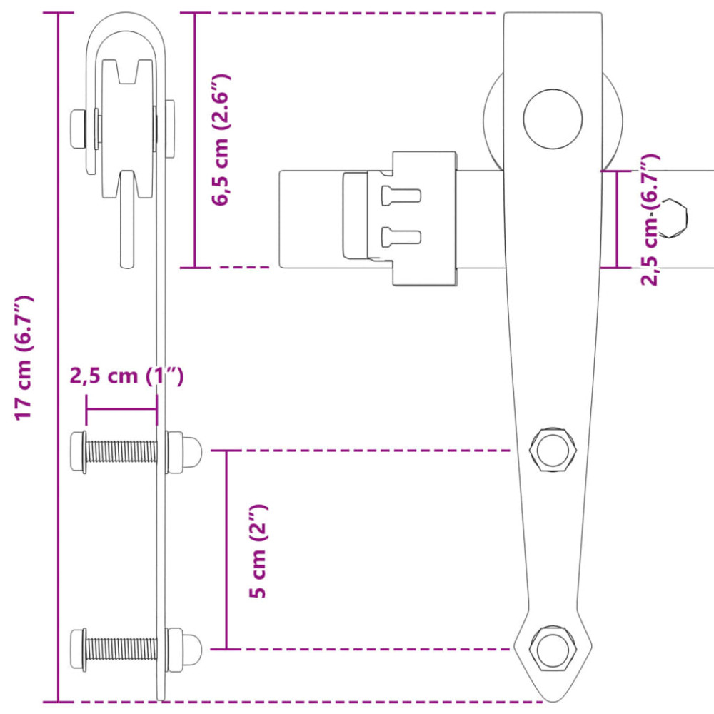 Produktbild för Mini skjutdörrsbeslag 122 cm kolstål