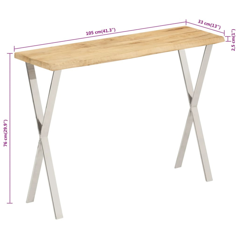 Produktbild för Avlastningsbord med levande kant 105x33x76 cm massivt mangoträ
