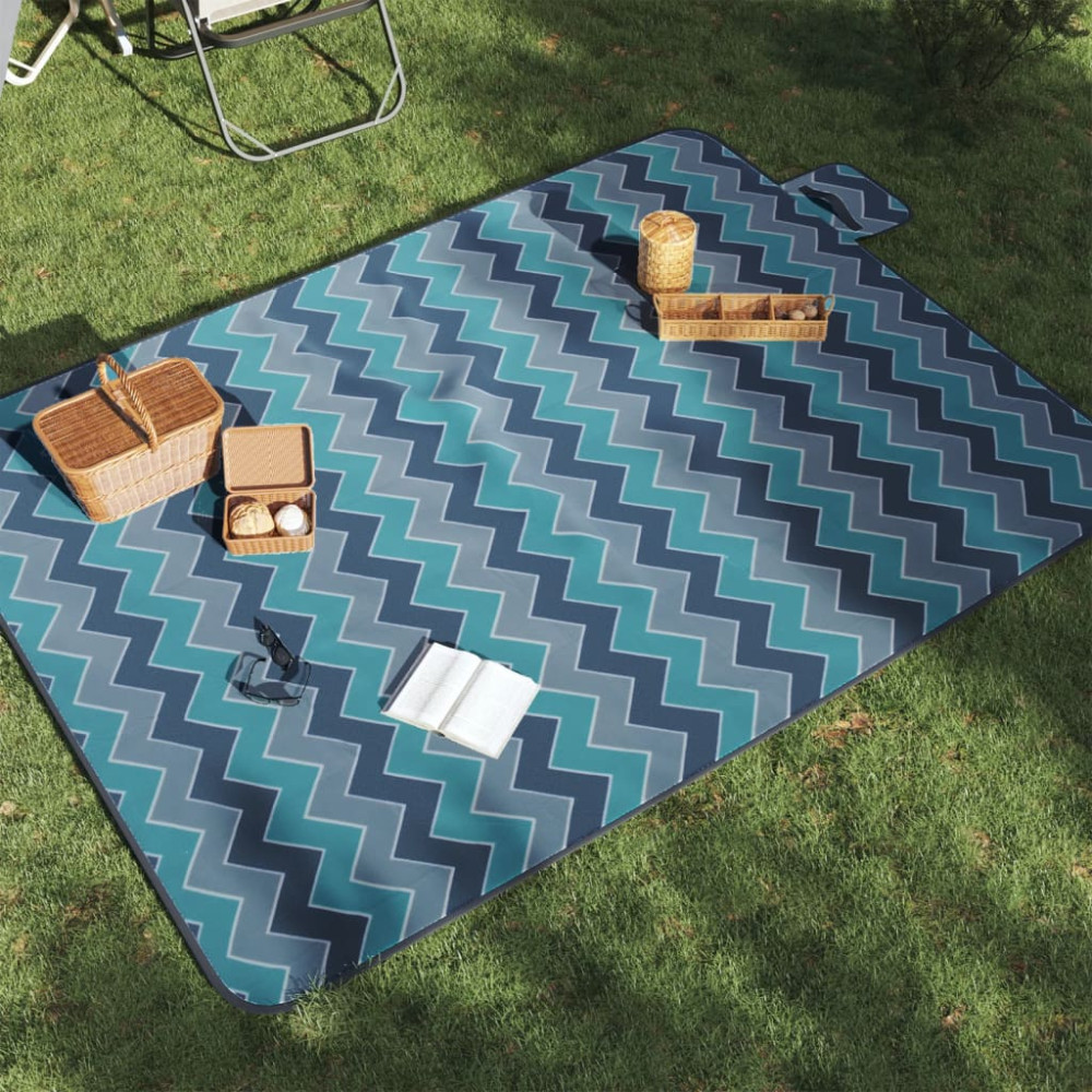 Produktbild för Picknickfilt vikbar blå vågig 200x150 cm sammet