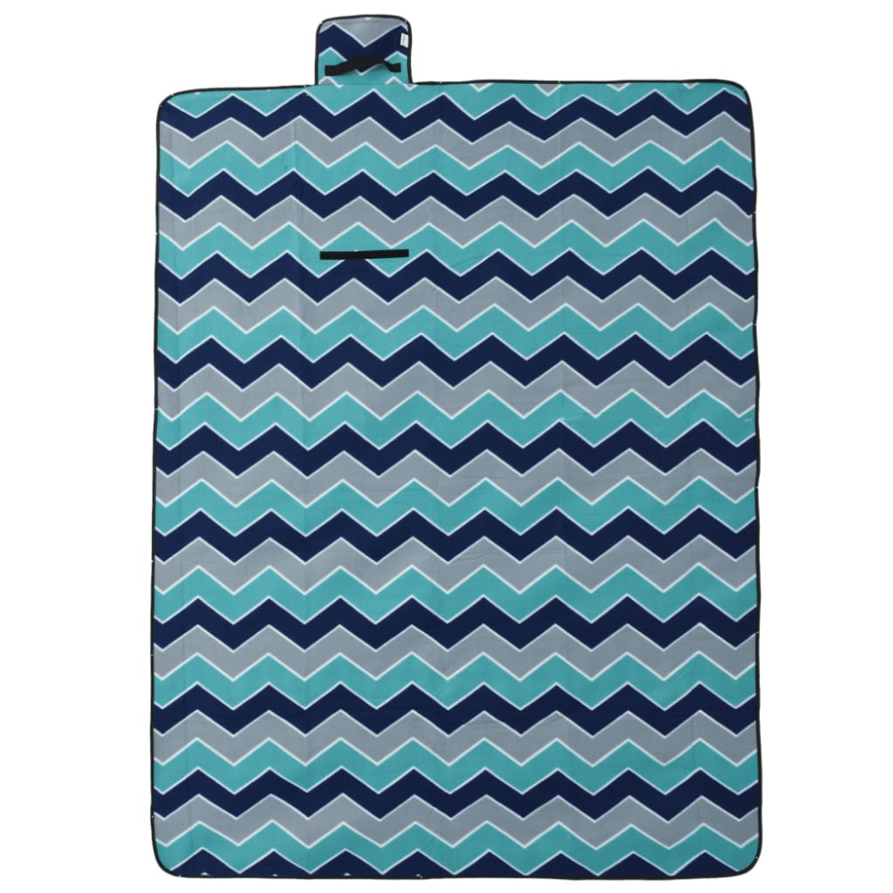Produktbild för Picknickfilt vikbar blå vågig 200x150 cm sammet