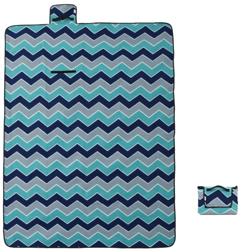 Produktbild för Picknickfilt vikbar blå vågig 200x150 cm sammet