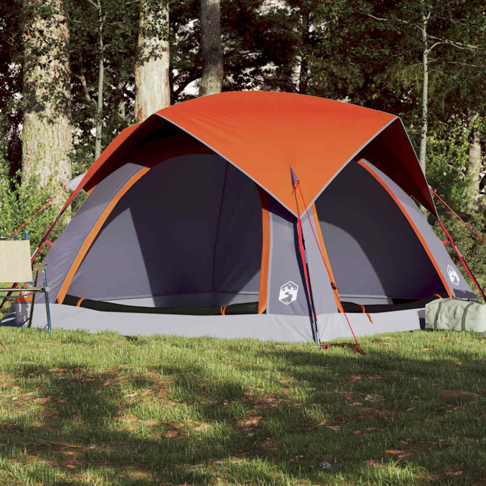 Produktbild för Campingtält 4 personer grå och orange vattentätt