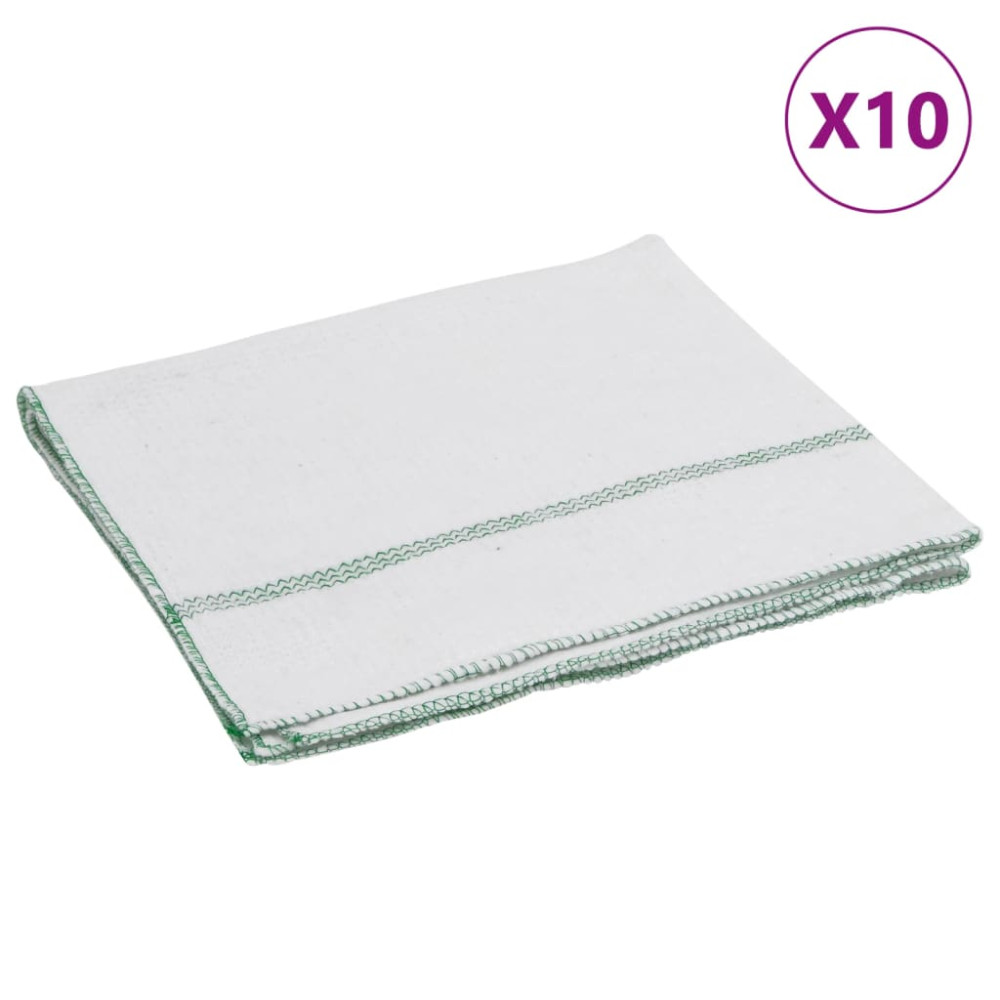 Produktbild för Rengöringsdukar 10 st vit med gröna ränder 50x60 cm
