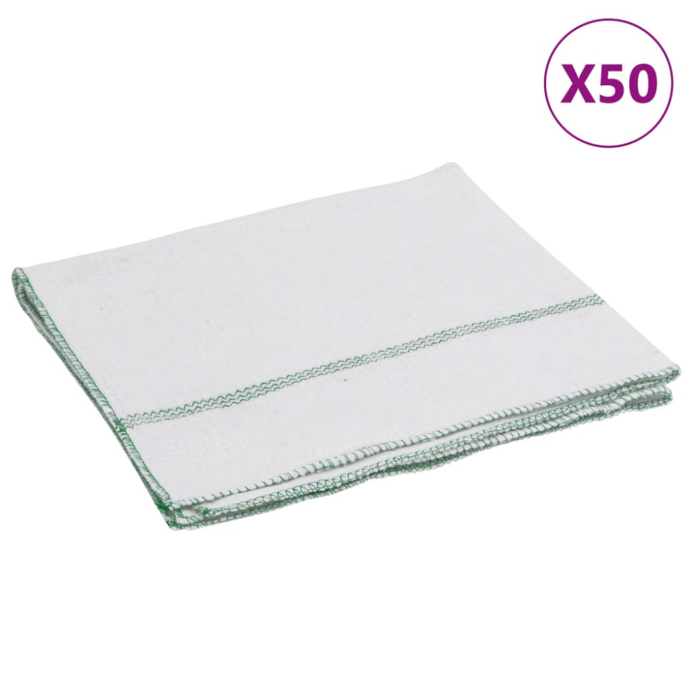 Produktbild för Rengöringsdukar 50 st vit med gröna ränder 50x60 cm