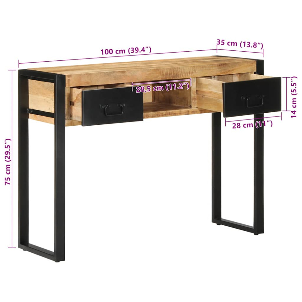 Produktbild för Avlastningsbord 100x35x75 cm massivt grovt trä mango