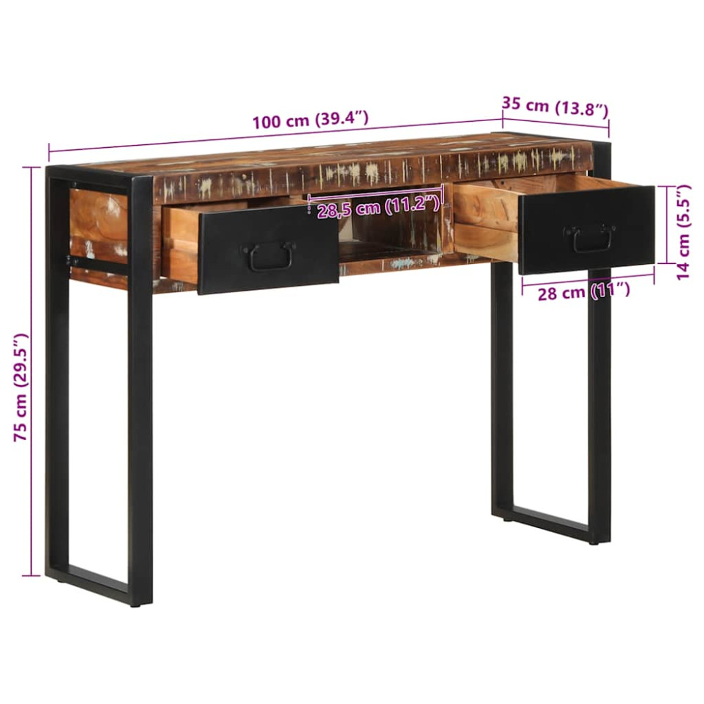 Produktbild för Avlastningsbord flerfärgat 100x35x75 cm massivt trä återvunnet