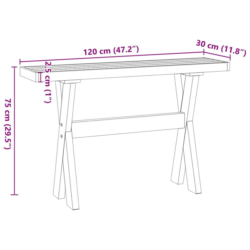 Produktbild för Konsolbord NOAIN X-formade ben 120x30x75 cm massiv furu