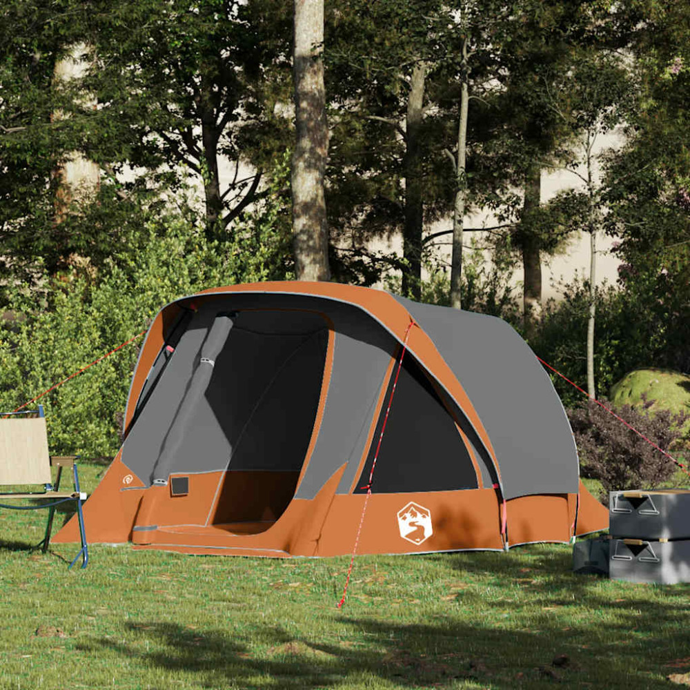 Produktbild för Campingtält 4 personer grå och orange vattentätt
