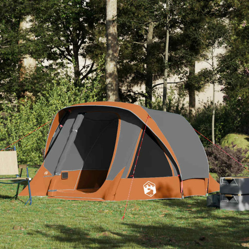 vidaXL Campingtält 4 personer grå och orange vattentätt
