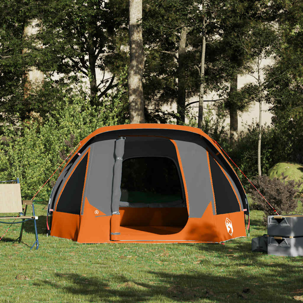 Produktbild för Campingtält 4 personer grå och orange vattentätt