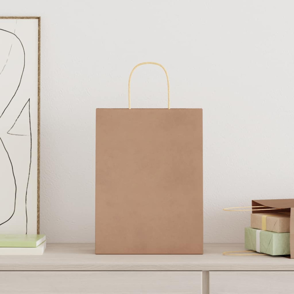 Produktbild för Papperspåsar 250 st med handtag brun 26x12x35 cm