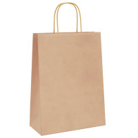 Produktbild för Papperspåsar 250 st med handtag brun 26x12x35 cm