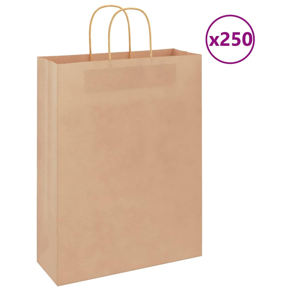 Produktbild för Papperspåsar 250 st med handtag brun 32x12x42 cm