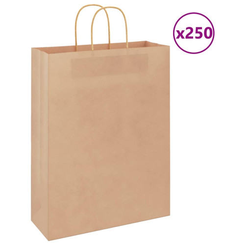 vidaXL Papperspåsar 250 st med handtag brun 32x12x42 cm