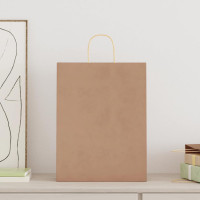 Produktbild för Papperspåsar 250 st med handtag brun 32x12x42 cm