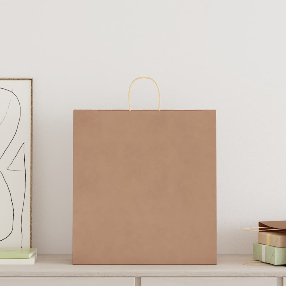 Produktbild för Papperspåsar 250 st med handtag brun 45x17x48 cm