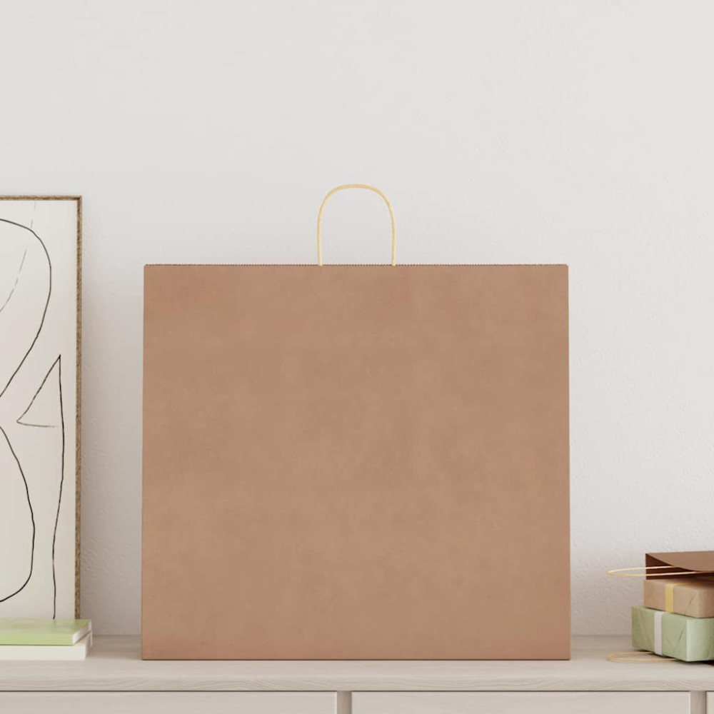 Produktbild för Papperspåsar 250 st med handtag brun 54x15x49 cm
