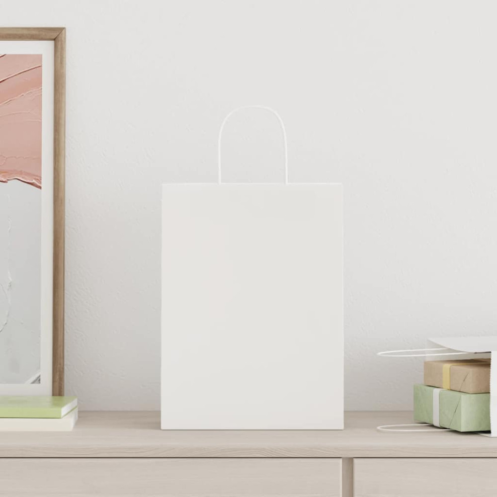 Produktbild för Papperspåsar 50 st med handtag vit 26x12x35 cm