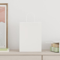 Produktbild för Papperspåsar 50 st med handtag vit 26x12x35 cm