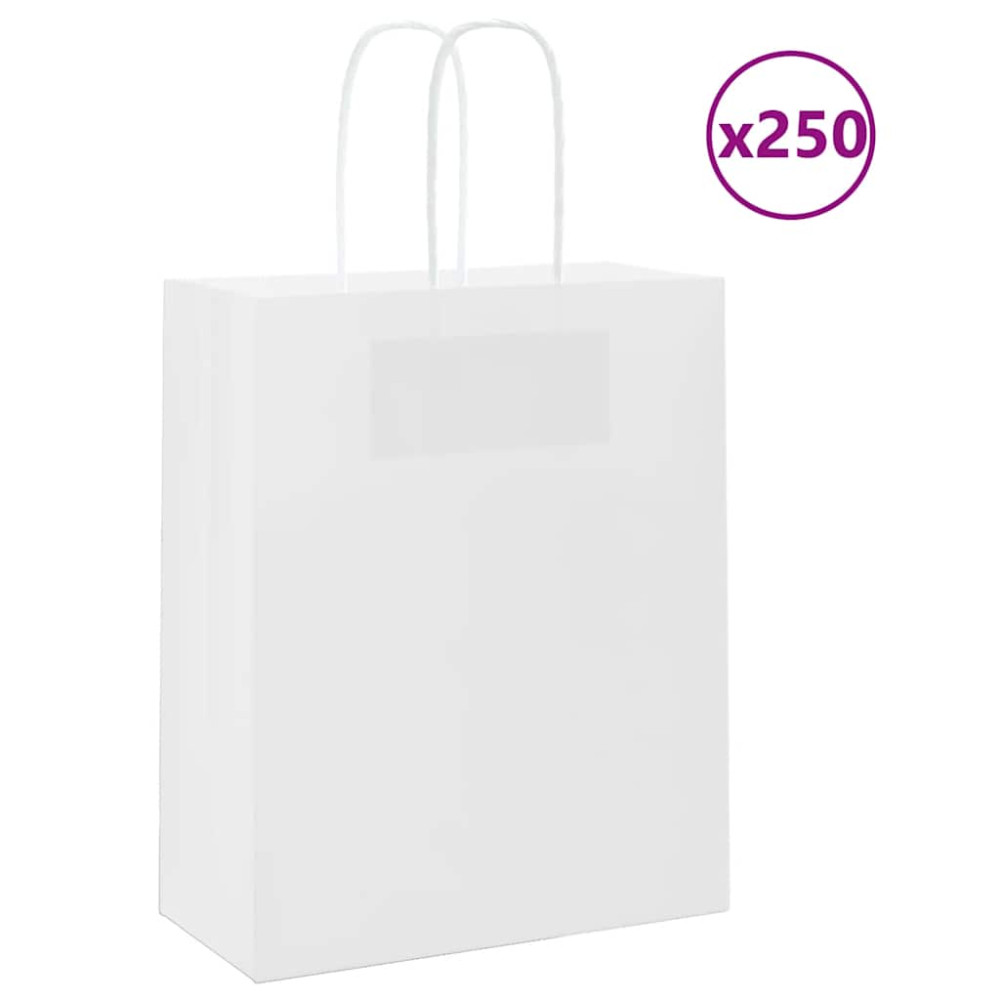 Produktbild för Papperspåsar 250 st med handtag vit 18x8x22 cm