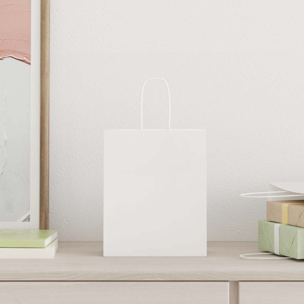 Produktbild för Papperspåsar 250 st med handtag vit 18x8x22 cm