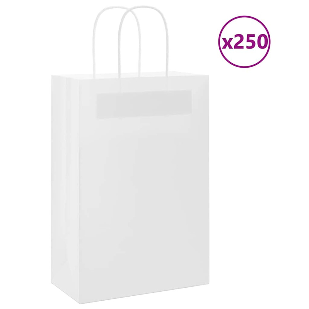 Produktbild för Papperspåsar 250 st med handtag vit 21x11x31 cm