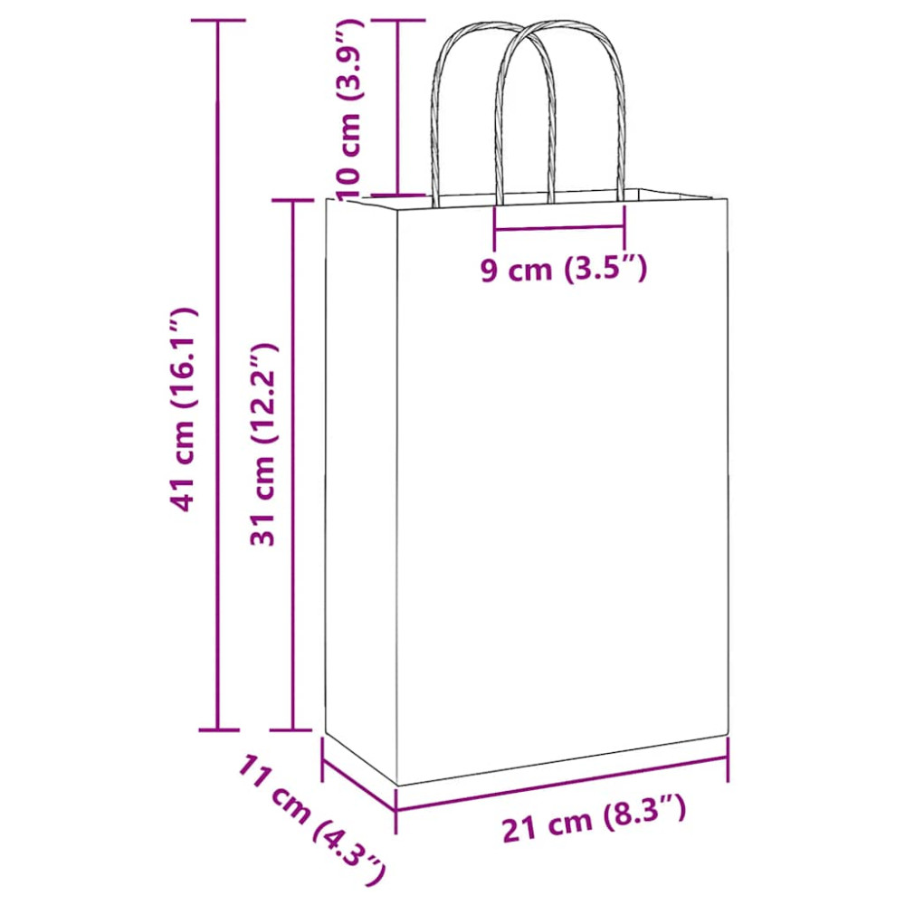 Produktbild för Papperspåsar 250 st med handtag vit 21x11x31 cm
