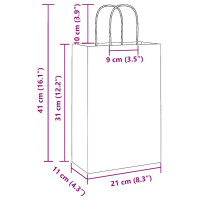 Produktbild för Papperspåsar 250 st med handtag vit 21x11x31 cm