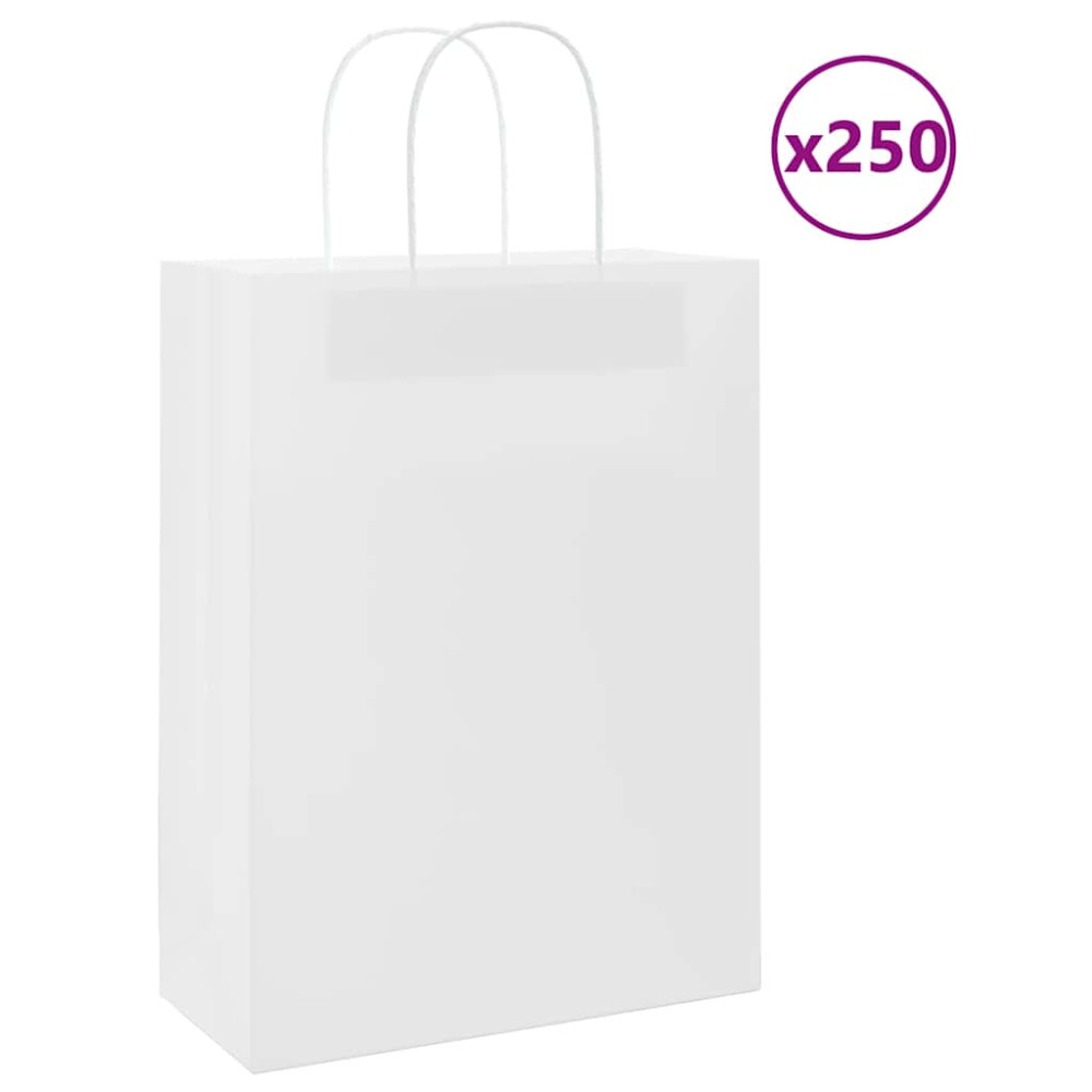 Produktbild för Papperspåsar 250 st med handtag vit 26x12x35 cm