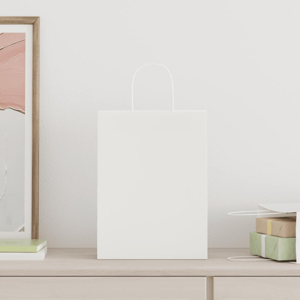 Produktbild för Papperspåsar 250 st med handtag vit 26x12x35 cm