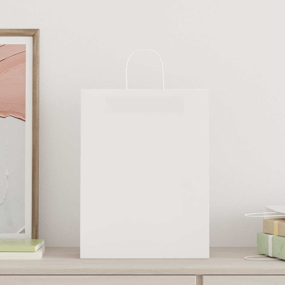 Produktbild för Papperspåsar 250 st med handtag vit 32x12x42 cm