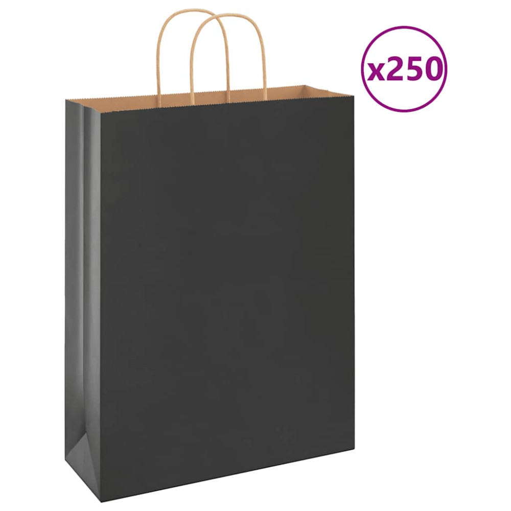 Produktbild för Papperspåsar 250 st med handtag svart 32x12x42 cm