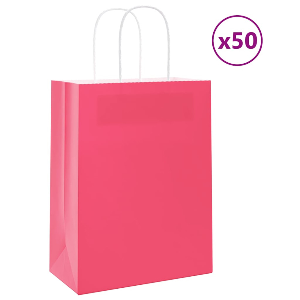 Produktbild för Papperspåsar 50 st med handtag rosa 21x11x28 cm