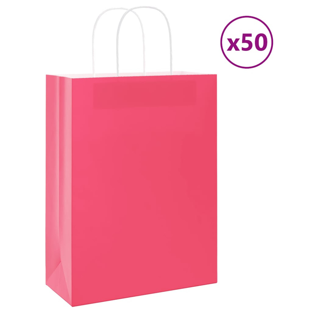 Produktbild för Papperspåsar 50 st med handtag rosa 26x12x35 cm