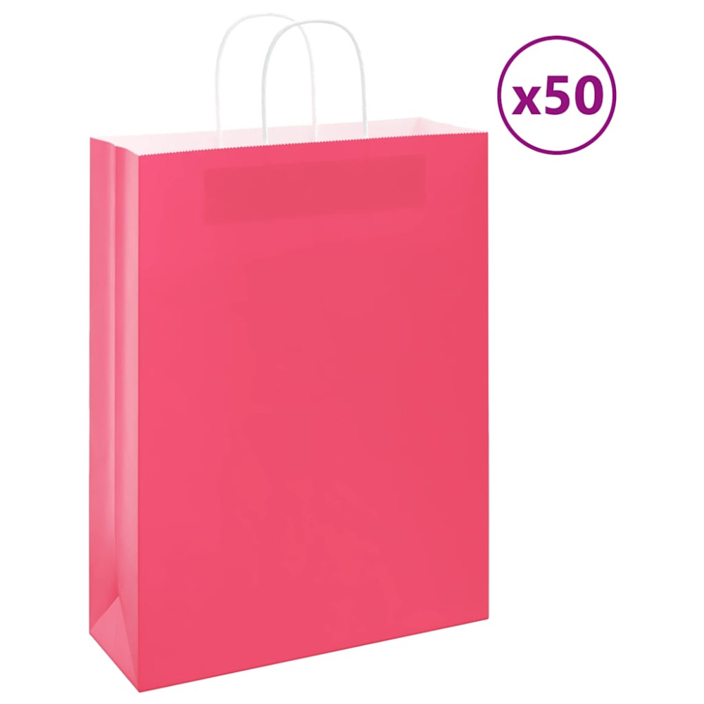 Produktbild för Papperspåsar 50 st med handtag rosa 32x12x42 cm