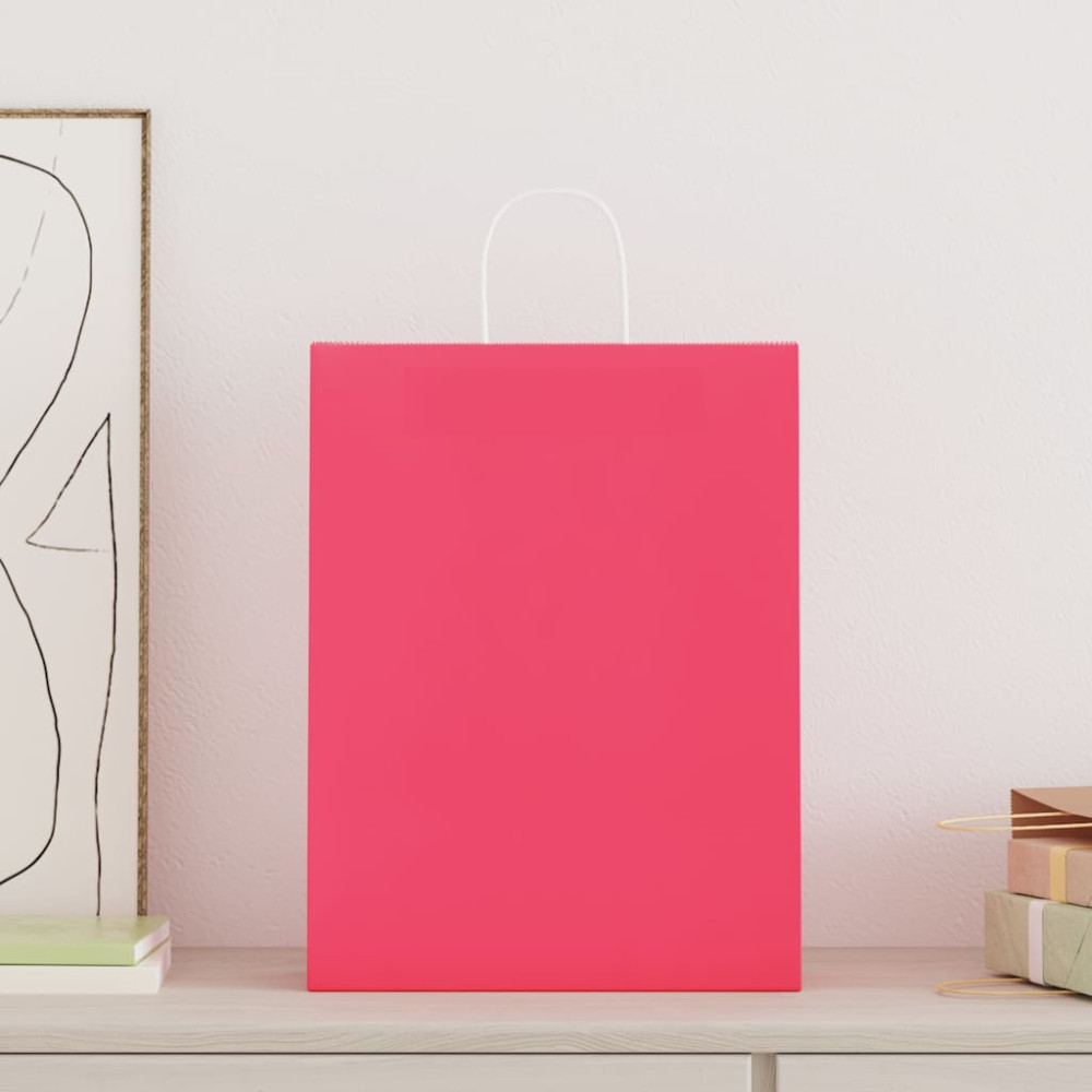 Produktbild för Papperspåsar 50 st med handtag rosa 32x12x42 cm